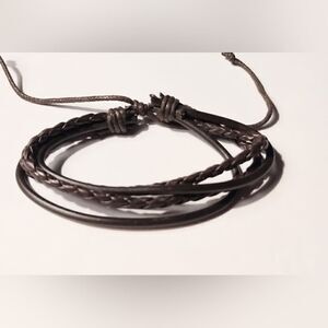 Men's‎ bracelet leather braided layered brown new d43